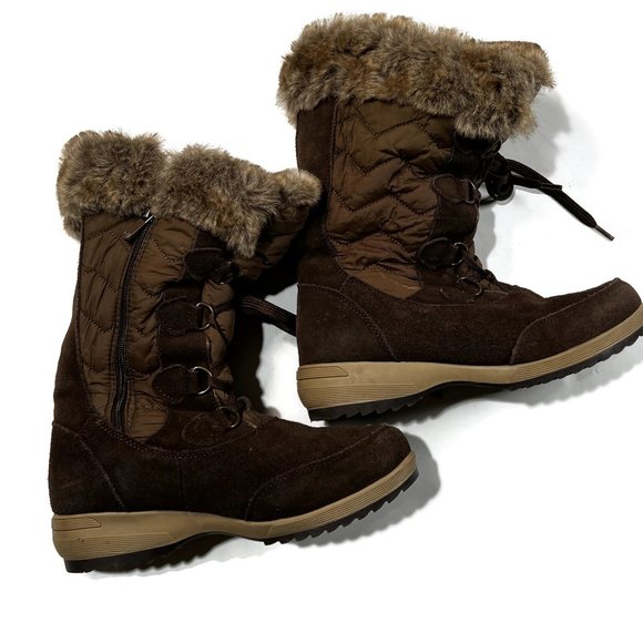 Lands End Womens 7 B Renata Suede Mid Calf Snow Boots Lace Up Brown 444725 - Picture 1 of 6
